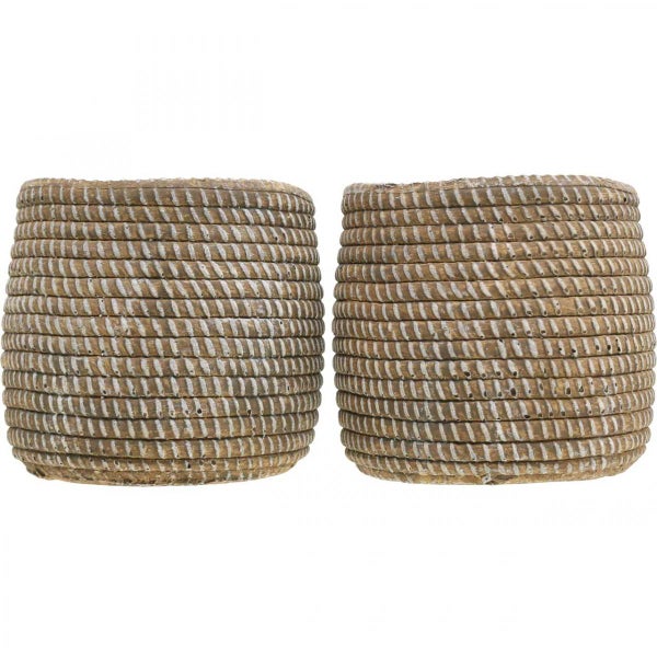 Zwei runde Übertöpfe mit gewebter Textur