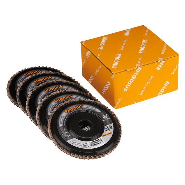 RHODIUS Fächerscheibe LGA ALU, 5 Stück, 125 x 22,23 mm, Korn 40, für NE-Metalle, Holz, TOPline