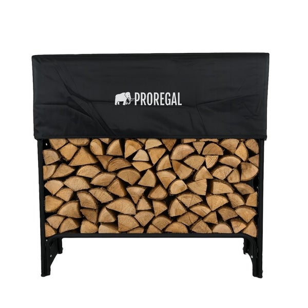 Brennholzregal aus Metall mit Holz und Abdeckung