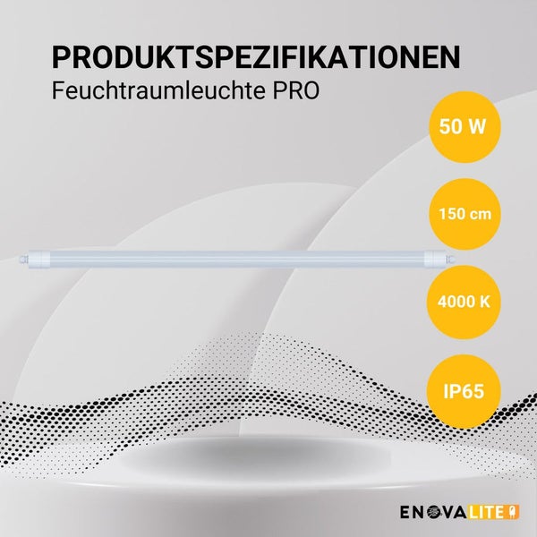 Feuchtraumleuchte PRO Produktspezifikationen: 50 Watt, 150 Zentimeter, 4000 Kelvin, Schutzart IP65
