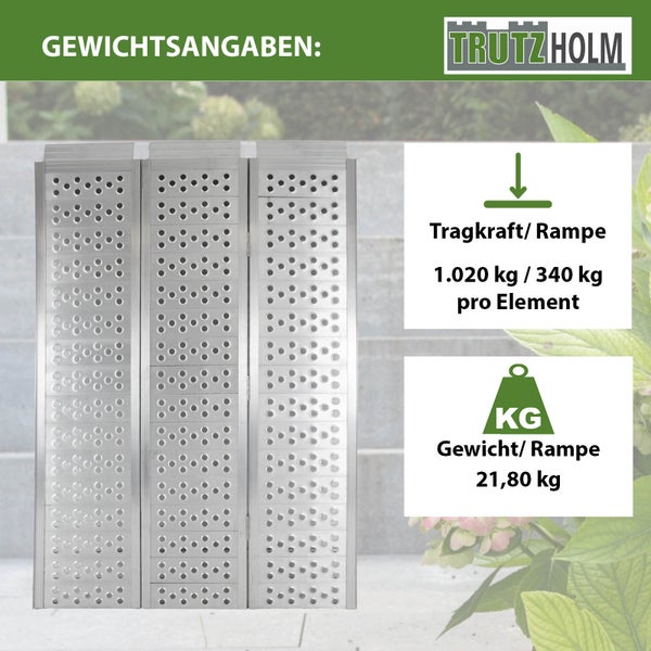 DREIBREIT by TRUTZHOLM Alu Auffahrrampe 215 cm 3-fach klappbar 1020 kg gelocht Verladerampe Rampe