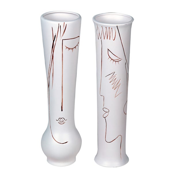 Gesichtsvasen GILDE 2er Set ART Tischvasen weiß Höhe 38cm Keramik