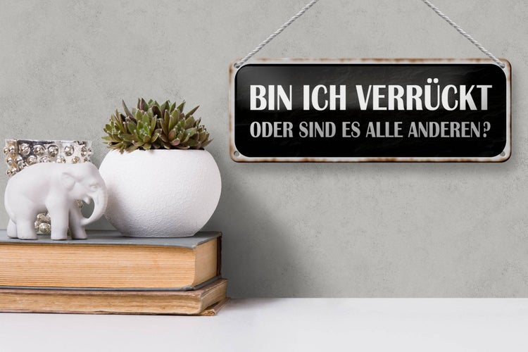 Blechschild Spruch 27x10cm bin ich verrückt oder andere Dekoration