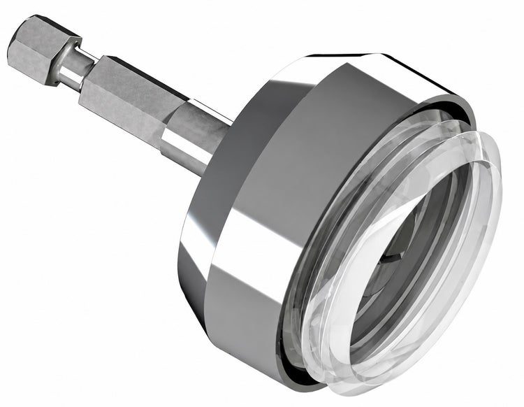 Aufweitkopf aus Metall mit Sechskantaufnahme und transparenten Ringen.