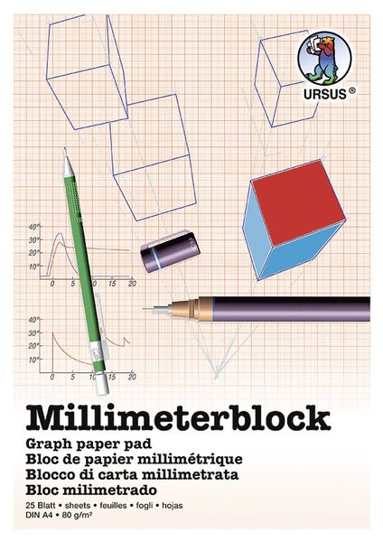 URSUS Zeichen und Künstlerbedarf Millimeterblock Format DIN A4, 25 Blatt weißes Schreibpapier 80 g/m²