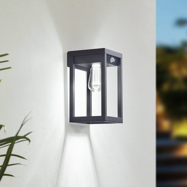 Lindby LED Smart Home Wandleuchte außen Enea dimmbar mit Bewegungsmelder (Modern) in Schwarz aus Aluminium (1 flammig, ) - Wandlampe