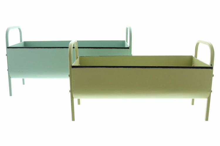 Dekoleidenschaft 2x Pflanzer 50er Jahre aus Metall, grün + mint, Pflanzbank, Metallwanne, Pflanzgefäß, Blumentopf, Pflanzkasten