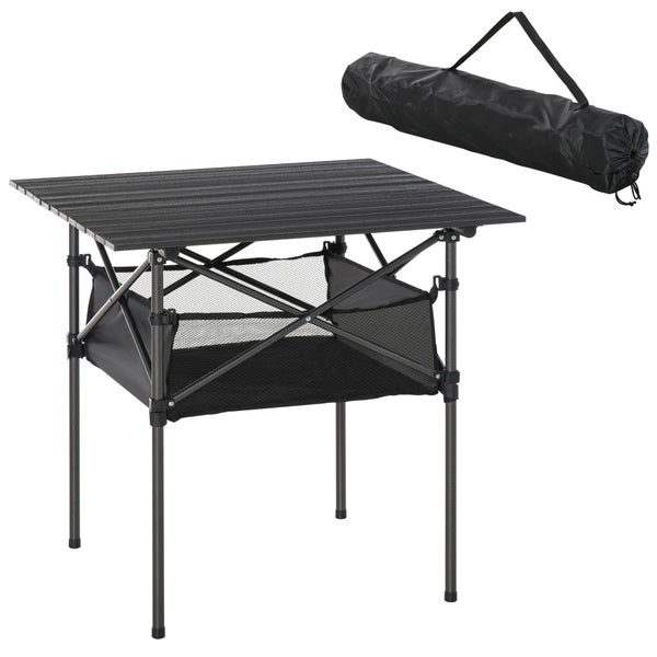 Outsunny Campingtisch aus Aluminium faltbar Klapptisch Falttisch mit Netztasche tragbarer Picknicktisch für Camping Garten Party Picknick Balkon Schwarz 70 x 70 x 69 cm