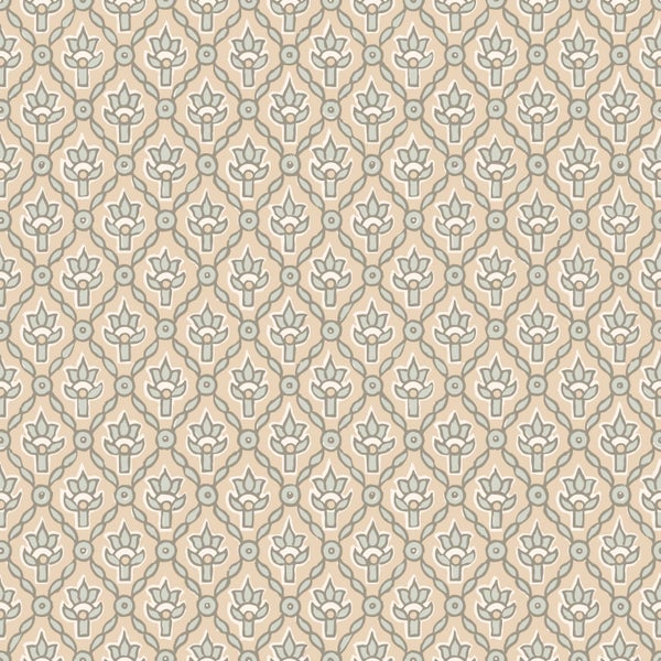 Tapete mit klassischem Rautenmuster und floralen Ornamenten.