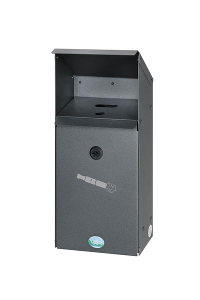 PROREGAL Großvolumiger E-Zigarettensammler Mit Schutzdach 3,7 Liter HxBxT 42,3 x 18 x 13 cm Verzinkter Stahl Grau