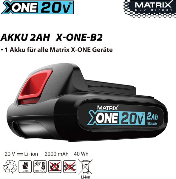 Matrix X-ONE 20V 2Ah Akku für Elektrowerkzeuge