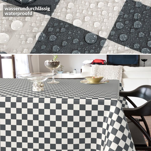 Tischdecke mit Schachbrettmuster und wasserabweisender Oberfläche auf Esstisch