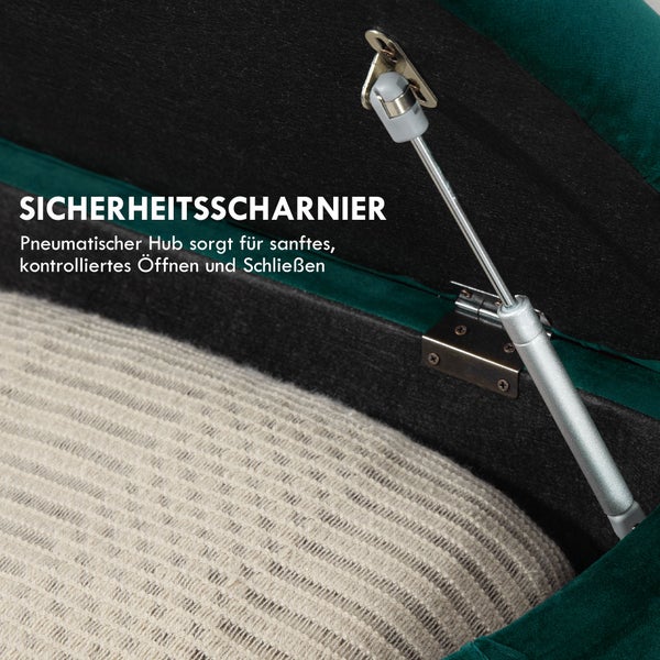 HOMCOM Sitzbank mit Stauraum Sitztruhe mit geöffnetem Deckel, Velvet-Touch, Polsterbank für Schlafzimmer, Gummiholz Dunkelgrün 120 x 46 x 42 cm