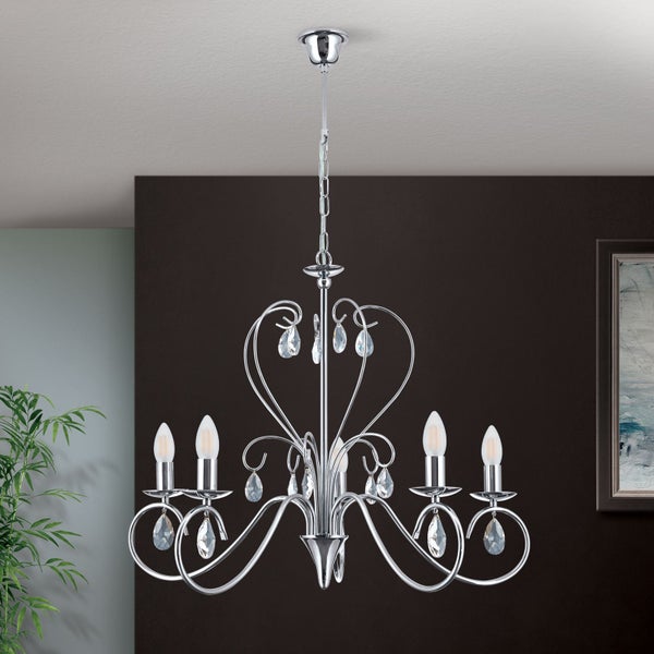 Kristall Kronleuchter Alessia 68 cm x 58 cm 5 x E14 Chrom
