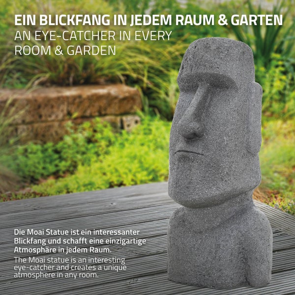 ECD Germany Moai Figur Rapa Nui Kopf 78cm hoch, aus wetterfestem Steinguss Kunstharz, Grau, Osterinsel Statue als Dekoration für Haus & Garten, Gartenfigur Dekofigur, Skulptur für Innen und Außen