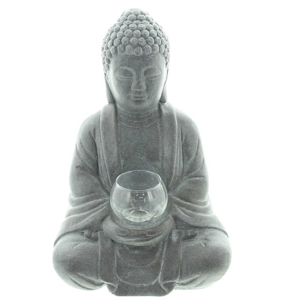 FRANK FLECHTWAREN | Buddha Erleuchtung, ZEMENT, GLAS, 22 x 16 x 33 cm