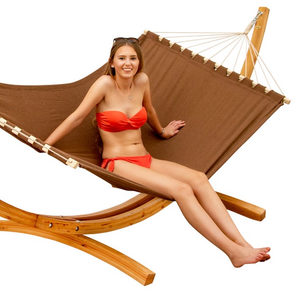AMANKA XXL Hängematte mit Gestell - 325 cm Hängemattengestell Outdoor Holz - Hängematte Braun Outdoor Stabhängematte mit Gestell -  Hängematte für 2 - Hängematten Ständer Holz Hängematte Zwei Personen