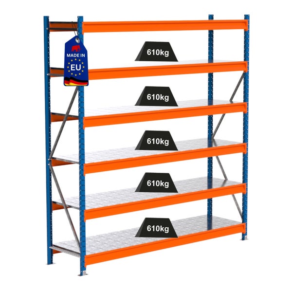 Regal mit fünf Ebenen und einer Traglast von 610 Kilogramm pro Ebene