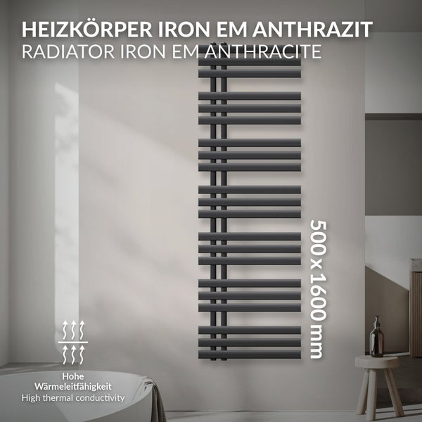ECD Germany Iron EM Design Badheizkörper - 500 x 1600 mm - Anthrazit - Designheizkörper Paneelheizkörper Heizkörper Handtuchwärmer Handtuchtrockner Heizung Radiator