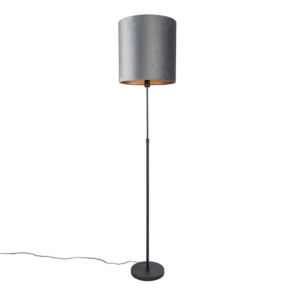 QAZQA - Modern Stehlampe schwarz Schirm grau 40 cm verstellbar - Parte I Wohnzimmer I Schlafzimmer - Textil Länglich - LED geeignet E27
