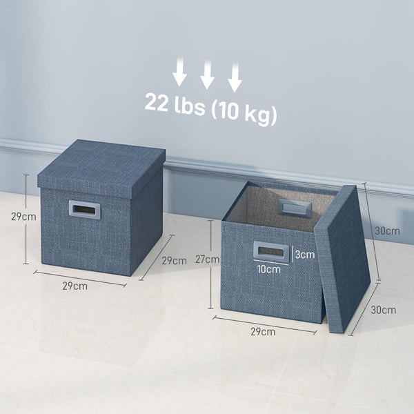 HOMCOM Aufbewahrungsbox 2er-Set Stapelbare Aufbewahrungswürfel, Faltbare Aufbewahrungskiste für Wohnzimmer, Schlafzimmer, 30 x 30 x 29 cm, Blau