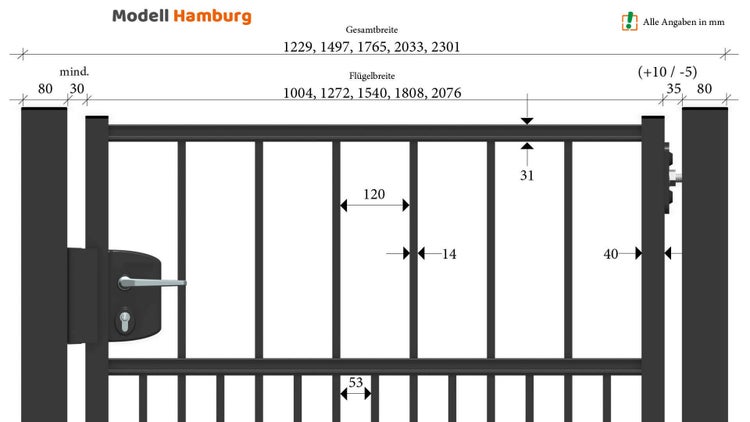 Modell Hamburg Tor Details mit Maßangaben