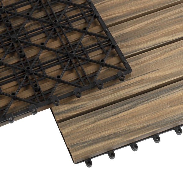 FLOORDIREKT WPC-Klickfliese Classic - Wetterbeständige Terrassenfliese - Mix Teak 30 x 30 cm