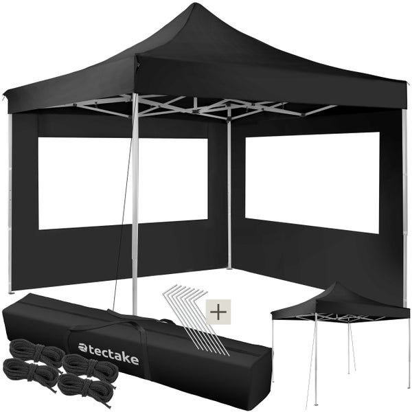 Pavillon tectake Olivia inklusive Spannseilen, Heringen und Tragetasche 3 x 3 m, mit Aluminiumgestell schwarz