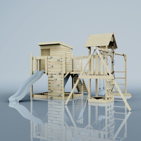 Holzspielplatz mit Rutsche, Schaukeln und Kletterwand für den Außenbereich