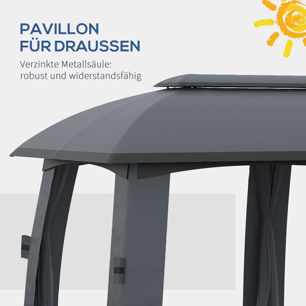 Outsunny Pavillon 3 x 6 m, mit Doppeldach, bis 15 Personen, 300L x 600B x 278H cm, Verzinkter Metall, Dunkelgrau
