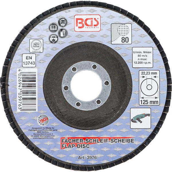 BGS technic Fächerschleifscheibe, Korngröße 80, Durchmesser 125 Millimeter