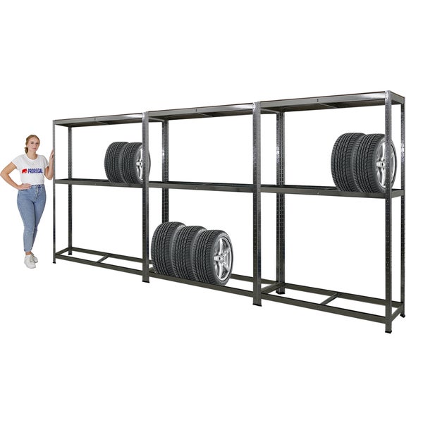 PROREGAL Mega Deal 3x Reifenregal RAGNAR HxBxT 180 x 120 x 40cm bis zu 8 Reifen auf 2 Ebenen + Ablage 265kg Fachlast Verzinkt