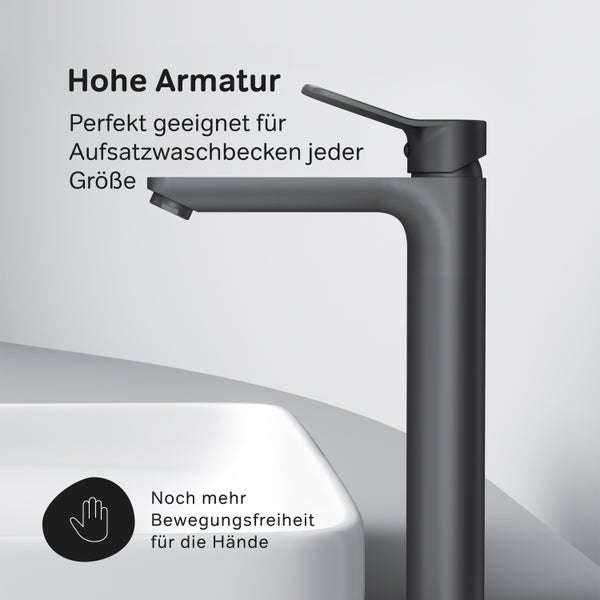 AM.PM Waschtischarmatur für Aufsatzwaschbecken mit Klick-Ablaufgarnitur FXA92222 X-Joy Schwarz matt