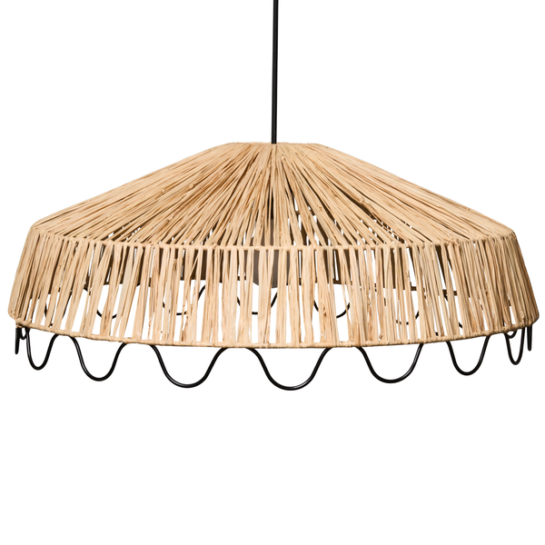 Hängelampe mit Lampenschirm aus Rattan und Metallgestell