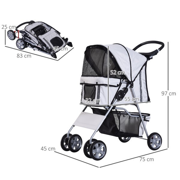 PawHut Hundewagen, 75L x 45B x 97H cm, 600D Oxford, Nylon-Netzgitter, Silber