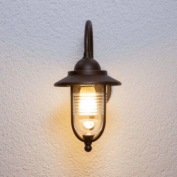 Lindby Wandleuchte außen Meret (spritzwassergeschützt (Retro, Vintage Antik) in Transparent aus Aluminium (1 flammig E27) - Außenwandleuchten Wandlampe Led Außenlampe Outdoor für