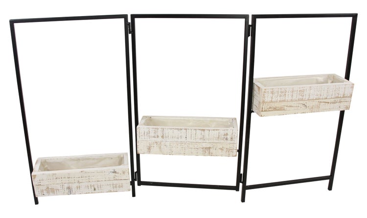 FRANK FLECHTWAREN | Pflanz-Paravent Modern Shabby, METALL, HOLZ, FOLIE, 39 x 13 x70 cm