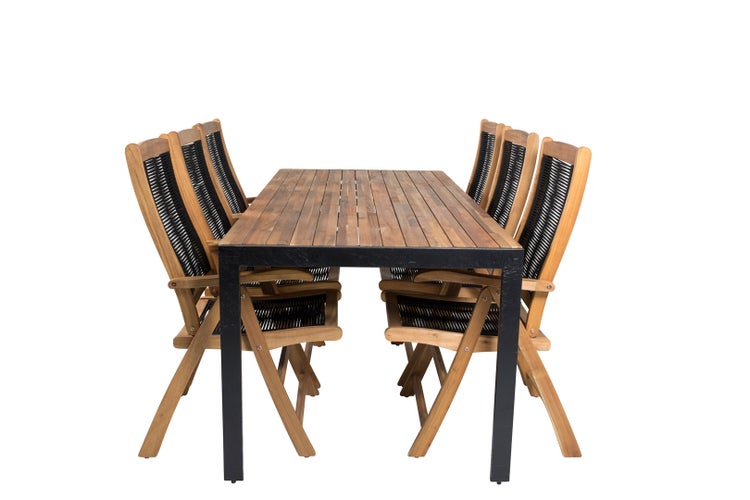 Bois Gartenset Tisch 90x205cm und 6 Stühle Peter natur, schwarz. 90 X 205 X 76 cm