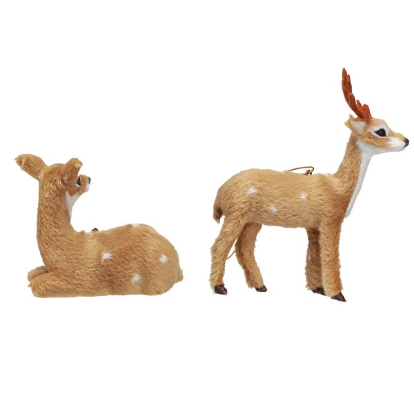 Zwei dekorative Rehfiguren, eine stehend und eine liegend