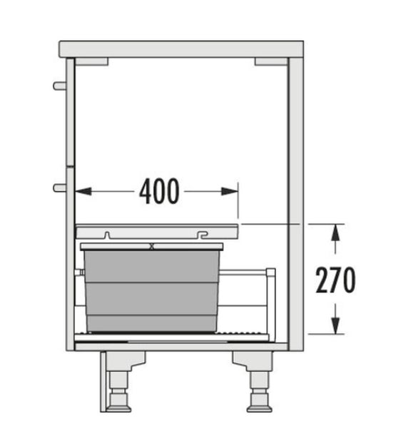 Technische Zeichnung eines Waschbeckenunterschranks mit den Maßen 400 x 270 mm