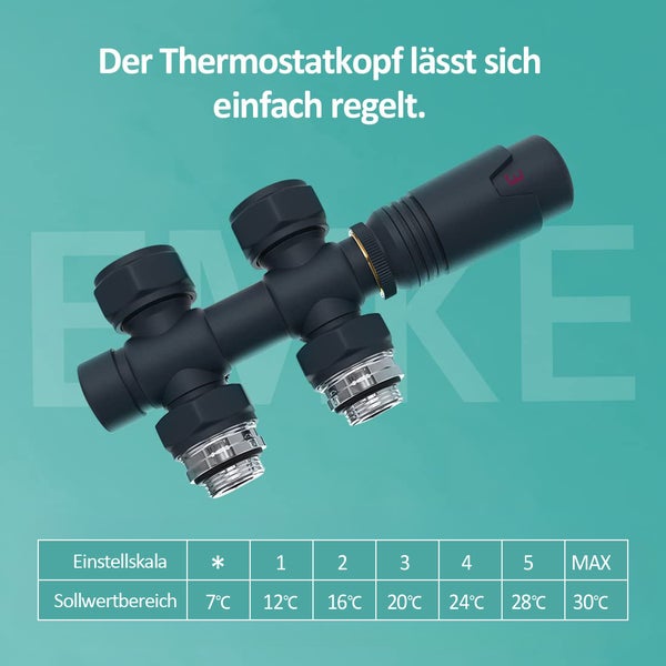 EMKE Heizkörperthermostat Multiblock-Set – Anschlussarmatur mit Thermostat für Heizkörper und Handtuchtrockner, Heizungszubehör in Eck- und Durchgangsform φ16xG1/2 und φ15xG1/2, Anthrazit