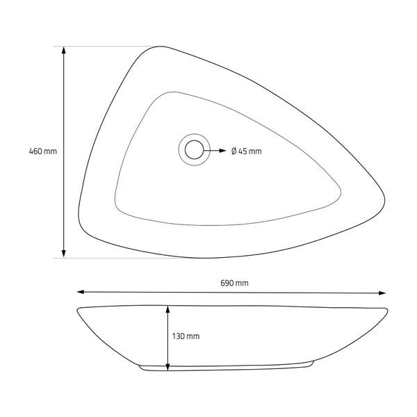 ML-Design Waschbecken aus Keramik Schwarz matt 69x46x13 cm Dreieckig inkl. Ablaufgarnitur, Moderne Aufsatzwaschbecken, Design Waschtisch Aufsatz-Waschschale Waschplatz Handwaschbecken, für Badezimmer