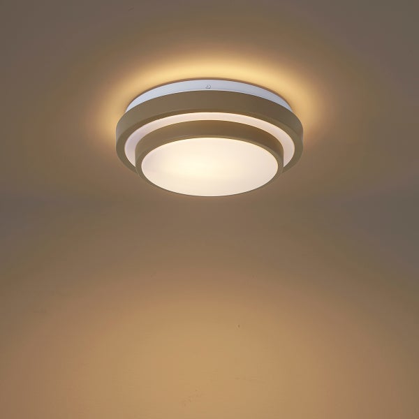 Moderne runde LED Deckenleuchte mit indirektem Lichteffekt für eine gleichmäßige Raumausleuchtung.