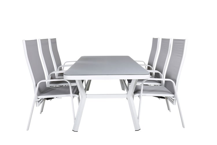 Virya Gartenset Tisch 100x200cm und 6 Stühle Copacabana weiß, grau. 100 X 200 X 74 cm