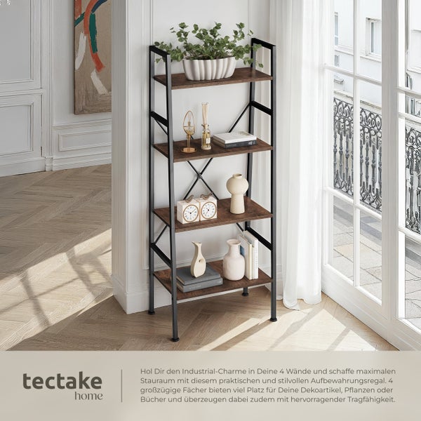Leiterregal tectake Newcastle inklusive Kippschutz, 57,5 x 35,5 x 139 cm Industrial Style Industrial Holz dunkel, rustikal