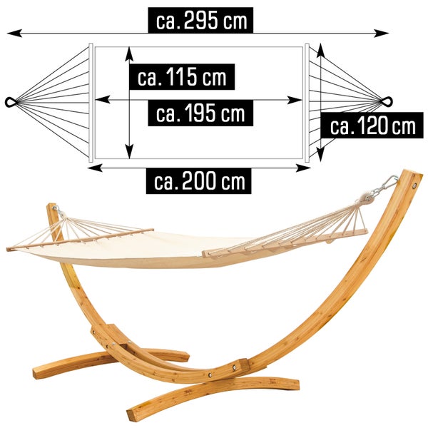 AMANKA XL Hängematten Gestell 325cm Holzgestell mit Stabhängematte Doppelhängematte Beige