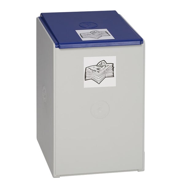Altpapierbehälter aus Kunststoff mit Deckel und Kennzeichnung für Papiermüll.