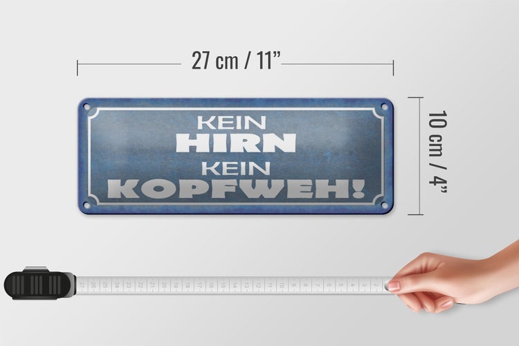 Blechschild Spruch 27x10cm kein Hirn kein Kopfweh Dekoration