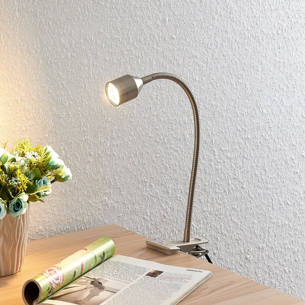 Lindby LED Klemmleuchte Djamila (Modern) in Alu aus Metall (1 flammig, ) - Tischlampe Tischleuchte Leselampe Nachttischlampe Arbeitszimmerleuchte