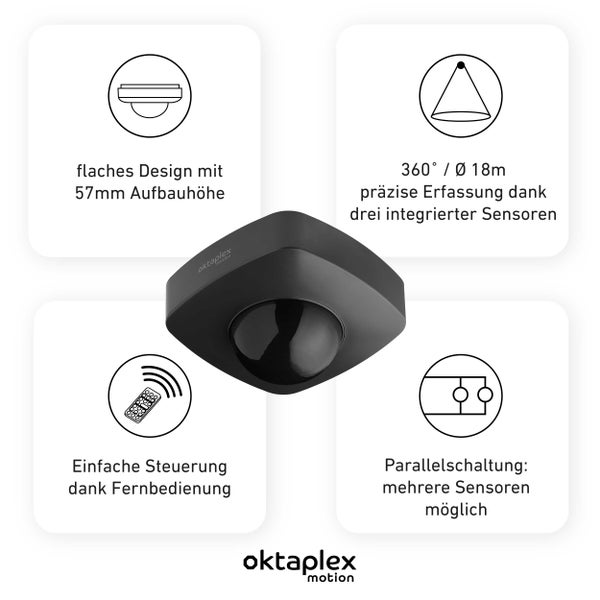 Oktaplex Tim Bewegungsmelder außen 360° inkl. Fernbedienung IP65 Deckenmontage anthrazit